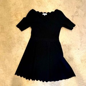 Milly black knit dress w/scalloped neck sleeve & hem
